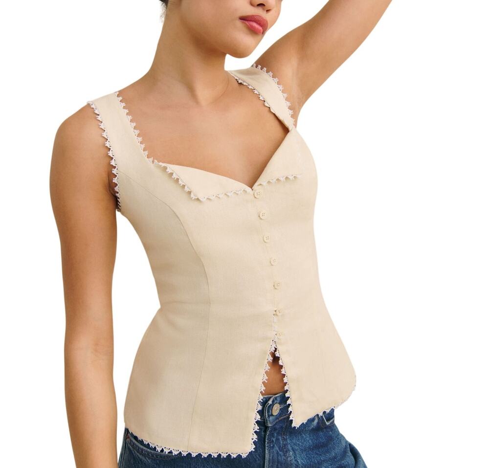 Reformation Lace Trimmed Beige Viola Top Size 4